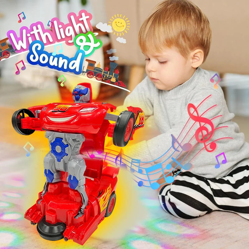 Children's red racing robot toy, electric toy, automatic transformation, colorful sound and light, holiday gift for babie
