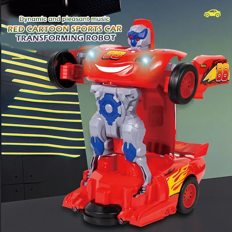Children's red racing robot toy, electric toy, automatic transformation, colorful sound and light, holiday gift for babie